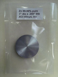 Objetivo de pulverización de zinc - 1,00" diámetro x 0,25" espesor, 99,99% puro - Imagen 1 de 1