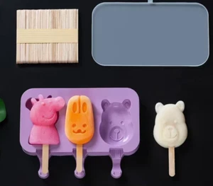 Silicone Popsicle Mold Set – Pig, Bear, Bunny Shaped Great For Kids DIY Treats - Picture 1 of 4