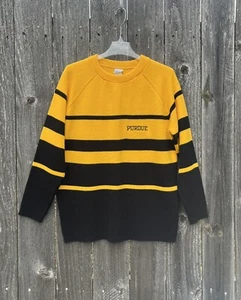 Vtg Purdue Boilermakers Crewneck Sweater Mens L Black Gold Striped 80s USA - Picture 1 of 6
