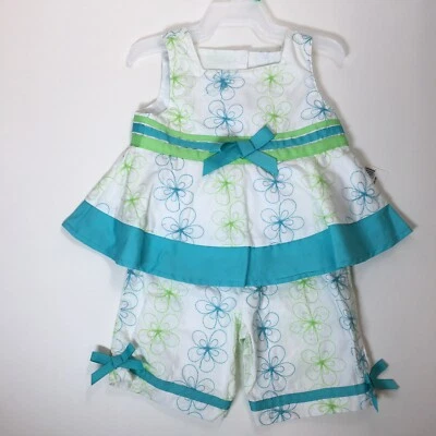 Top y pantalón blanco Specialty Baby 2 piezas talla 6 - 9 meses bordado tela de algodón Foto 1 de 4