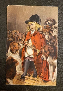 Victorian Trade Advertising Card Girl Hunting Dogs Hood's Sarsaparilla Lowell MA - Picture 1 of 2
