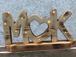 Holz Deko Herz Leuchte Beleuchtung Lampe LED Buchstaben Holz stele Handarbeit - Bild 1 von 5