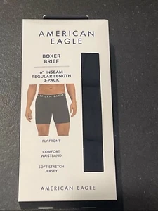 "Paquete de 3 calzoncillos boxer American Eagle pequeños negros flexibles entrepierna de 4,5""" - Imagen 1 de 4