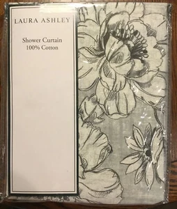 Laura Ashley Breezy Floral Rose Cotton Shower Curtain Gray White 72X72 NEW - Picture 1 of 2