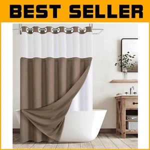 Modern Farmhouse Tan Shower Curtain Set - Snap-On Liner & Natural Light Filter - Picture 1 of 9