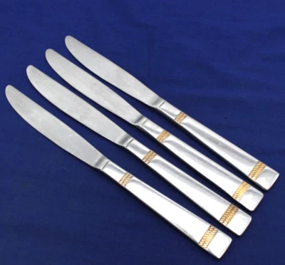 Juego de 4 CUCHILLOS DE CENA VINTAGE WALLACE ORO LAREDO 9-1/4" cubiertos de acero inoxidable Foto 1 de 4