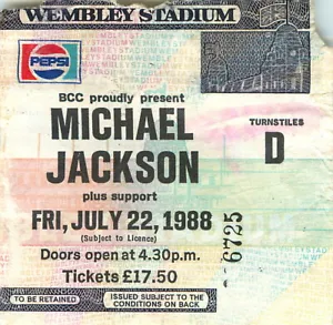 Vintage Concert Ticket - Michael Jackson Wembley Stadium Bad Tour 1988 - Picture 1 of 2