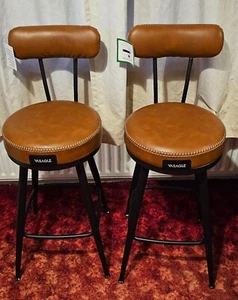 Set of 2 Bar Stools Bar Chairs 360 Swivel Backrest Kitchen Breakfast Rustic New - Picture 1 of 4