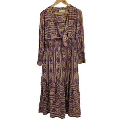 Maxi Vestido De Colección Años 70 House of She LTD Boho Hippy Colorido Divertido Talla S/M Corbata Frontal Foto 1 de 4