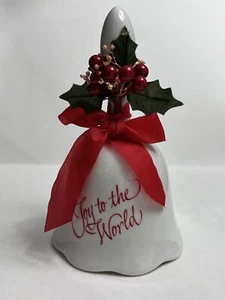 White Ceramic Joy to the World Collector’s Bell with Bow - Picture 1 of 6