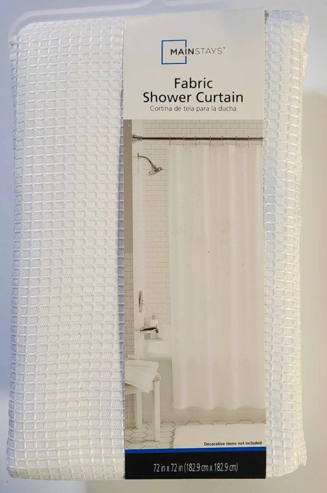 Mainstays Fabric Shower Curtain Waffle White 72x72