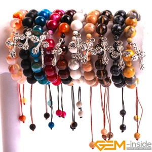 Nature Assorted Gemstones Round Beaded Stretch Bracelet Jewelry 7" Adjustable - Picture 1 of 42