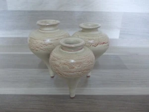 Mini-Vase 3-fach von Hand gedrehte Keramik Ton Vase Beige/Braun Tönen H6,50cm - Bild 1 von 4