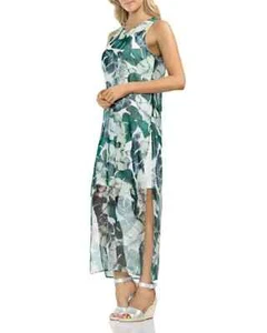 VINCE CAMUTO Jungle Gre Palm Overlay Maxi Dress Size XS new sheer beach vacation - Picture 1 of 10