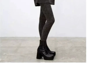 ZARA Women's Knit Leggings Black Marled Alpaca/Wool Blend Sz Small 5536/162 NWT - Picture 1 of 9