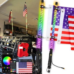 2FT RGB Spiral LED Whip Light Antenna W/ Flag For Polaris RZR 900 1000 EPS Trail - Imagen 1 de 10