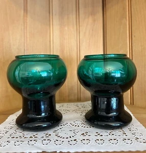Vintage Danish Holmegaard Teal Green Glass Candle Holders Art Glass Goblets Vase - Picture 1 of 6