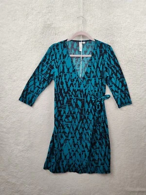 Emma Michele Women Dress Medium Blue Printed Poly Blend V Neck Wrap Casual Fit - Image 1 of 4