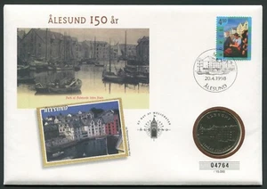Norway Cover 1998.04.20. Ålesund 150th City Anniversary CuNi BU Medal  Official - Picture 1 of 4