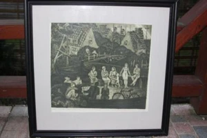 Radierung 1986-87 Russische mit Unterschrift rahmen, 59x61cm - Bild 1 von 5