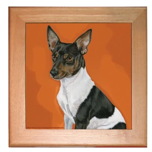 Rat Terrier Copriletto in ceramica per cani con cornice in pino 8" x 8" - Foto 1 di 1