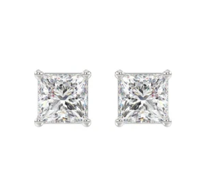 3 ct Lab Grown Princess Diamond Solitaire Stud Earrings 14k Gold Screw Back - Picture 1 of 4