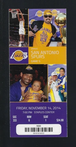 TIM DUNCAN 25,000 POINTS vs KOBE BRYANT - NBA SPURS @ LAKERS 2014 FULL TICKET Cover