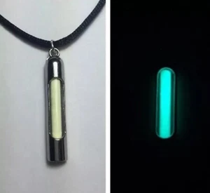 Aqua Europium phosphorescent Glow in the Dark Necklace Science Jewelry - Picture 1 of 5