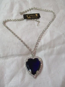 Vintage Gallery Design silver tone Necklace w/ dark blue & clear Rhinestones NWT - Picture 1 of 5