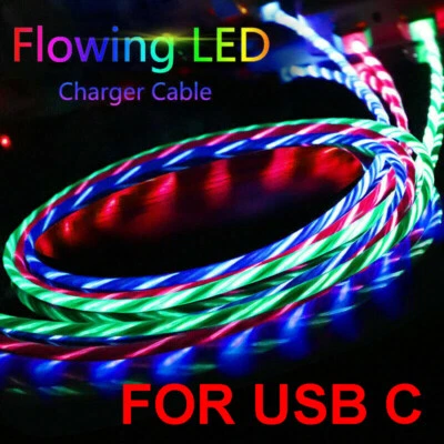 LED Light Up Flowing Flashing USB C Type-C Charger Type-C Cable Charging Cord - Image 1 of 4