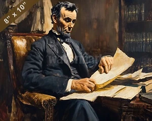 Abraham Lincoln reviewing legislation Oil painting 8x10 Print - Picture 1 of 1