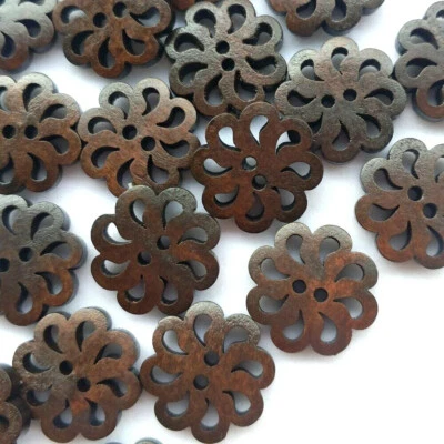 10 Dark Brown Flower Shape Wooden Buttons Sewing Crocheting Scrapbooking Craft - Image 1 of 2