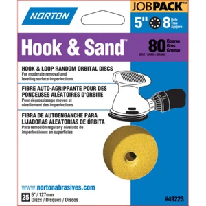 Norton 49223 80 Grit Coarse, Hook & Loop Discs, 5 Inch x 8 Hole - 5 packs of 25 - Picture 1 of 2