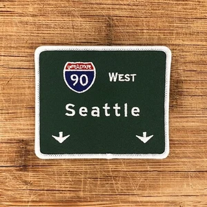 Interstate 90 Seattle West Highway Sign Patch - 3.5x3 Inch Embroidered Iron-On - Picture 1 of 2