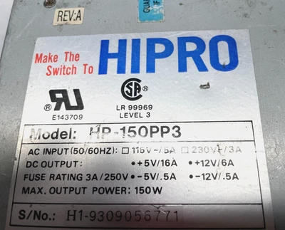 HIPRO HP-150PP3 150W MAX Power Supply from Working Unit - Image 1 of 4