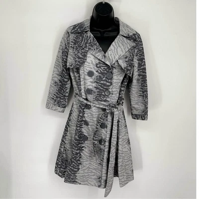VERTIGO PARIS Snake Print Trench Coat Folded Neckline XS 3/4 Sleeve Gray, Black - Image 1 of 4