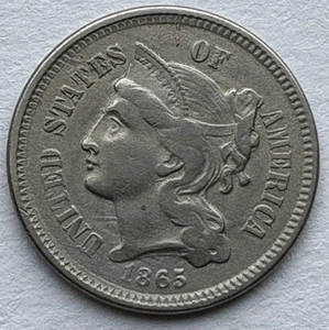 1865 3 Centesimi Nichel Bel Dettaglio Senza Problemi USA Epoca Guerra Civile - Foto 1 di 2