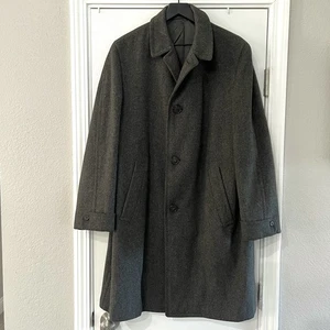 Vintage 60s 70s Hickey Freeman Mens 44 Wool Herringbone Coat Overcoat Soutien - Picture 1 of 10