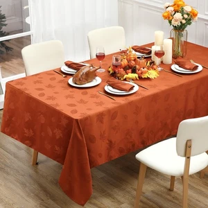 Fall Tablecloth 60 x 120 in Autumn Leaves Jacquard Table Runner Rectangle Fabric - Picture 1 of 9