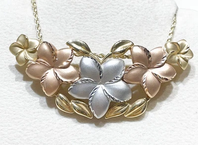 14k Multi Color Gold Hawaiian Plumeria Cluster Pendant (chain not included) - Image 1 of 4