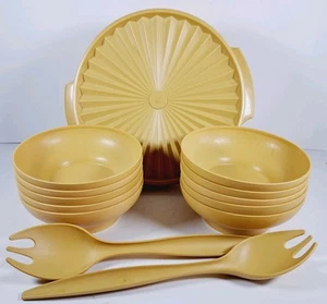 Vintage Tupperware Salad Bowl Set 10 Piece Harvest Gold Yellow - Picture 1 of 15