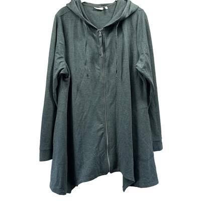 LOGO Lori Goldstein Women's Jacket Size Large Solid Green Zipper Pockets Hood - Image 1 of 4