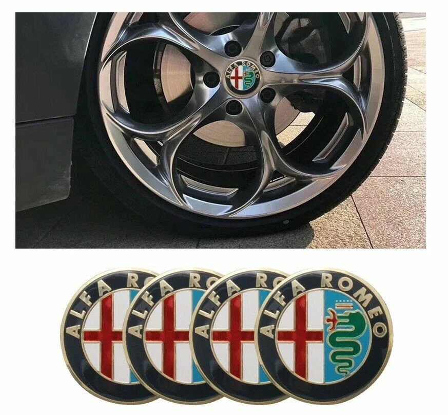 4 Coprimozzo Adesivi ALFA ROMEO 147 156 166 MITO GT 50mm Cerchi en Liga Borchie Foto 1 de 1