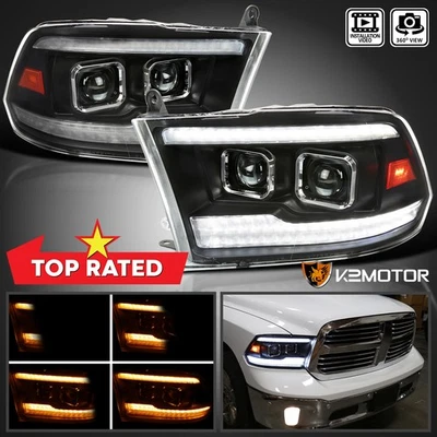 Black Fits 2009-2018 Ram 1500 2500 3500 Switchback LED Tube Projector Headlights - Image 1 of 4