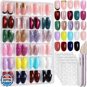 FANDAMEI Prensa en Uñas, 24 Colores 576 PIEZAS Prensa en Uñas Ovalada, Prensa Ojo de Gato - Imagen 1 de 5