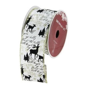 Northlight White Black Playful Reindeer Wired Christmas Ribbon 2.5" x 10 Yards - Picture 1 of 3