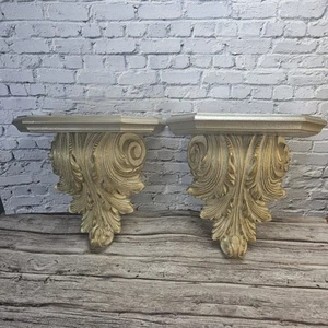Vintage Regency Hollywood Gold Shabby Chic Wall Shelf Hanging Decor 2pc Lot - Picture 1 of 14