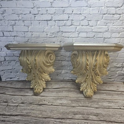 Lote de 2 piezas de estante de pared vintage Regency Hollywood dorado Shabby Chic decoración colgante Foto 1 de 4