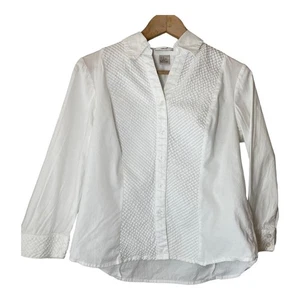 Camisa Edward Blanca Botón Frontal Talla Mediana Mujer Carrera Texturizada Cápsula - Imagen 1 de 5