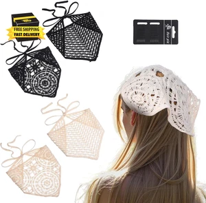 Bandana de ganchillo para mujer 4 piezas con alfileres para el cabello diadema de ganchillo bufanda floral Hea - Imagen 1 de 7